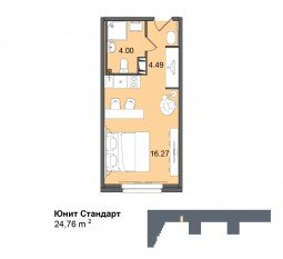 Апарт-комплекс «IN2IT», планировка студии, 24.76 м²