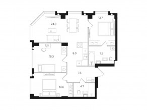 ЖК «Мангазея на Тульской», планировка 3-комнатной квартиры, 96.50 м²