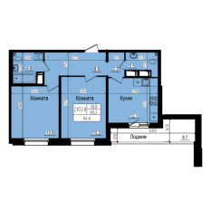 ЖК «Прагма City», планировка 2-комнатной квартиры, 64.60 м²