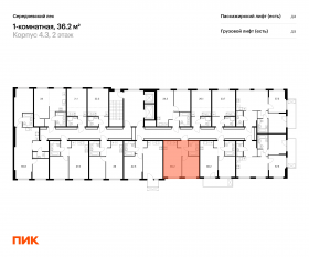 ЖК «Середневский лес», планировка 1-комнатной квартиры, 36.20 м²