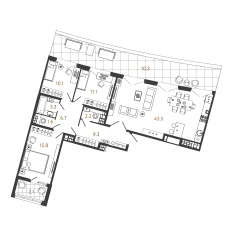 ЖК «Миръ», планировка 3-комнатной квартиры, 103.60 м²
