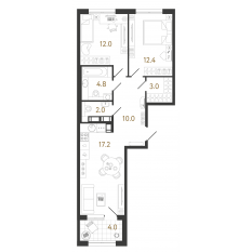 ЖК «Струны», планировка 2-комнатной квартиры, 61.40 м²