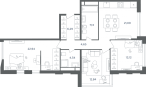 ЖК «Headliner», планировка 4-комнатной квартиры, 93.20 м²