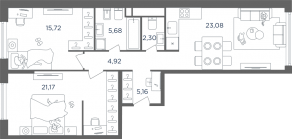 ЖК «Headliner», планировка 3-комнатной квартиры, 79.10 м²
