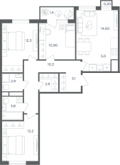МФК «Равновесие», планировка 4-комнатной квартиры, 79.50 м²