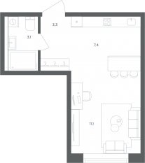 МФК «Равновесие», планировка студии, 24.90 м²