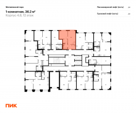 ЖК «Матвеевский парк», планировка 1-комнатной квартиры, 36.20 м²