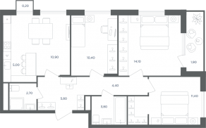 МФК «Равновесие», планировка 4-комнатной квартиры, 67.70 м²