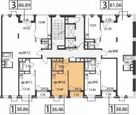 ЖК «Время», планировка 1-комнатной квартиры, 36.46 м²
