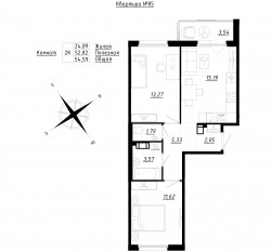 МЖК «Счастье 2.0», планировка 2-комнатной квартиры, 54.84 м²