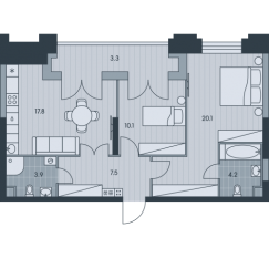 ЖК «EVER», планировка 3-комнатной квартиры, 66.90 м²