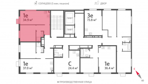 ЖК «Лучи», планировка 1-комнатной квартиры, 34.90 м²