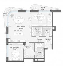 ЖК Дом «Лаврушинский», планировка 2-комнатной квартиры, 124.40 м²