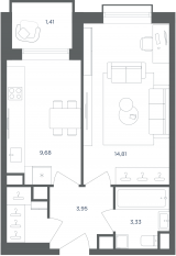 МФК «Равновесие», планировка 1-комнатной квартиры, 35.20 м²