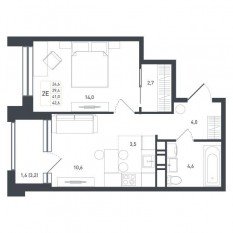 ЖК «Новая Щербинка», планировка 2-комнатной квартиры, 41.00 м²