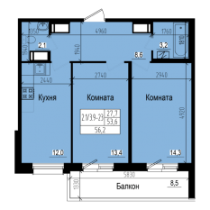ЖК «Прагма City», планировка 2-комнатной квартиры, 56.20 м²