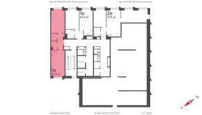 ЖК «Обручева 30», планировка 1-комнатной квартиры, 43.40 м²
