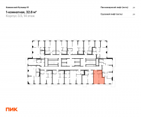 ЖК «Кавказский бульвар 51», планировка 1-комнатной квартиры, 32.80 м²