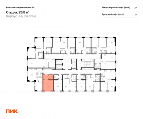МФК «Большая Академическая 85», планировка студии, 23.80 м²