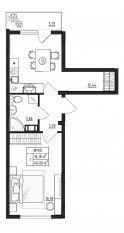 МЖК «Верево-Сити», планировка 1-комнатной квартиры, 40.00 м²