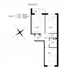 МЖК «Счастье 2.0», планировка 2-комнатной квартиры, 56.71 м²