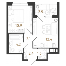 ЖК «Литера», планировка 1-комнатной квартиры, 33.60 м²
