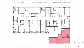 ЖК «Лучи», планировка 2-комнатной квартиры, 62.50 м²