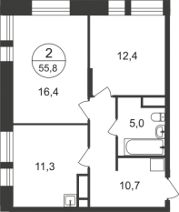 ЖК «Первый Московский», планировка 2-комнатной квартиры, 55.80 м²