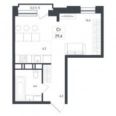 ЖК «Новая Щербинка», планировка студии, 29.60 м²