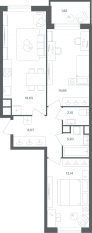 МФК «Равновесие», планировка 3-комнатной квартиры, 62.40 м²