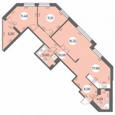 ЖК «Огни Залива», планировка 3-комнатной квартиры, 83.46 м²