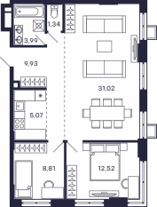 Квартал «Тетрис», планировка 2-комнатной квартиры, 72.60 м²