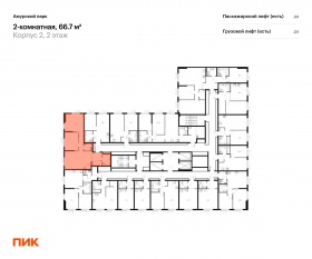 ЖК «Амурский парк», планировка 2-комнатной квартиры, 66.70 м²