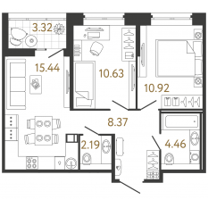 ЖК «Ultra City 3.0», планировка 2-комнатной квартиры, 52.01 м²