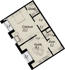 ЖК «Meltzer Hall», планировка 1-комнатной квартиры, 59.30 м²