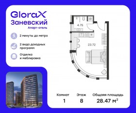 Апарт-комплекс «GloraX Заневский», планировка студии, 27.70 м²