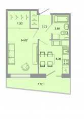 ЖК «Стороны света», планировка 1-комнатной квартиры, 32.80 м²