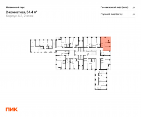 ЖК «Матвеевский парк», планировка 2-комнатной квартиры, 54.40 м²