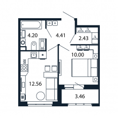 ЖК «Полис Приморский 2», планировка 1-комнатной квартиры, 32.80 м²