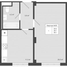 МЖК «Яковлево», планировка 1-комнатной квартиры, 39.10 м²