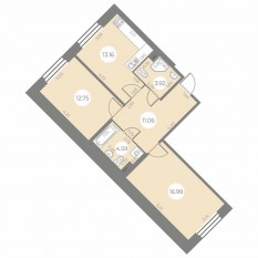 ЖК «Огни Залива», планировка 2-комнатной квартиры, 62.47 м²