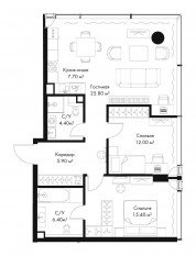 МФК «SLAVA», планировка 2-комнатной квартиры, 77.60 м²