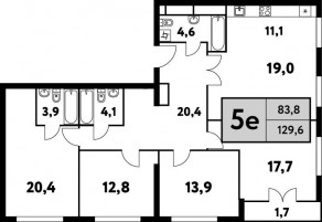 ЖК «Фестиваль парк-2», планировка 5-комнатной квартиры, 129.60 м²