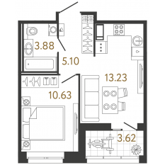 ЖК «Ultra City 3.0», планировка 1-комнатной квартиры, 32.84 м²