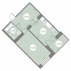 ЖК «Огни Залива», планировка 1-комнатной квартиры, 42.95 м²