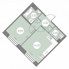 ЖК «Огни Залива», планировка 1-комнатной квартиры, 33.05 м²