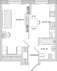 ЖК ЦДС «Новые Горизонты», планировка 1-комнатной квартиры, 35.30 м²