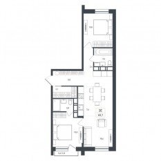 ЖК «Новая Щербинка», планировка 3-комнатной квартиры, 65.10 м²