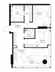 МФК «SLAVA», планировка 2-комнатной квартиры, 79.90 м²