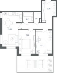 МФК «Равновесие», планировка 3-комнатной квартиры, 57.30 м²